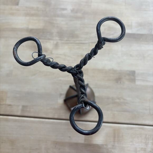 Vintage Large Hand Forged Copper w/ Twisted Metal Candle Holder - Picture 4 of 8